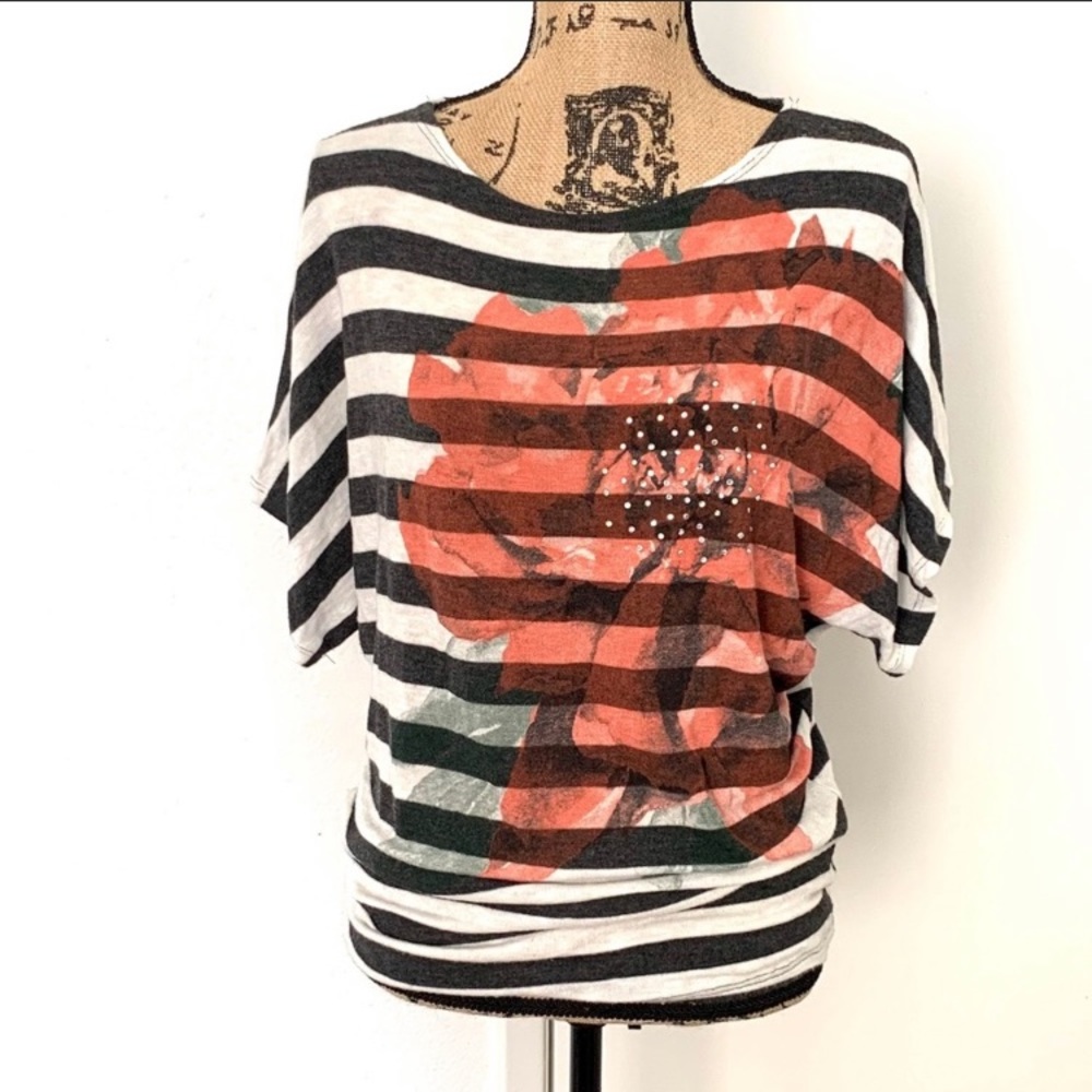 Forever 21 Floral and Stripes Dolman Top